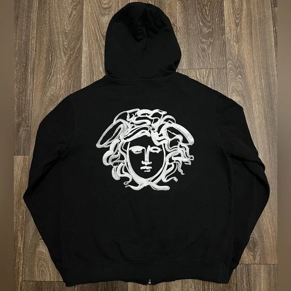 トップス VERSACE Baroque Medusa Zip-up Hoodie VERSACE Sweater Black Medusa Print Cotton Full Zip